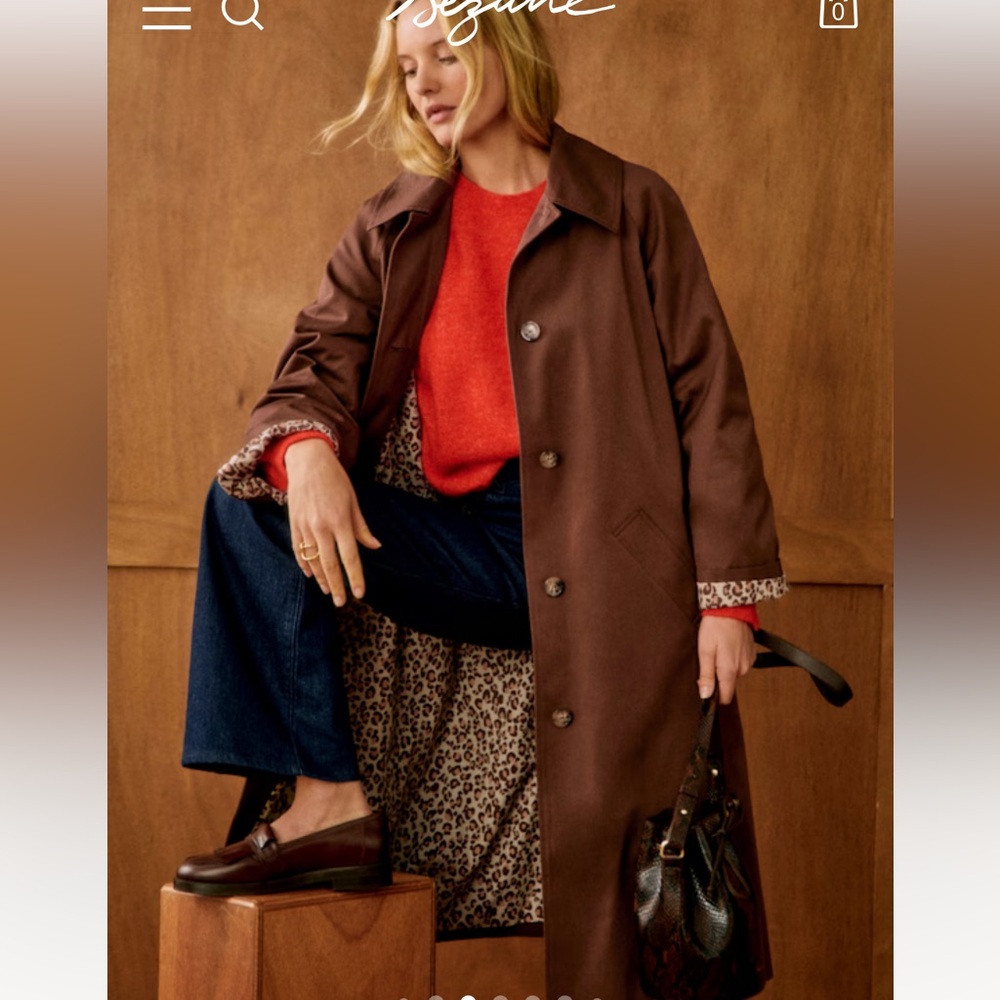 Sezane Clyde Brown Coat with Leopard Lining